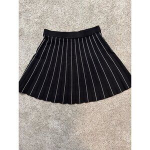 Loft S Pleated Black Skirt With White Vertical Stripes